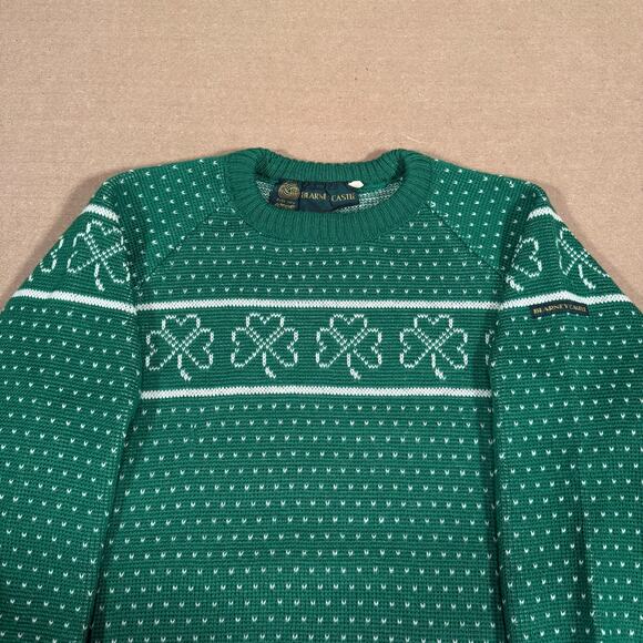 Vintage Wool Sweater Shamrock Irish Green St Patrick’s Day 80s Blarney Castle  L - Picture 4 of 8
